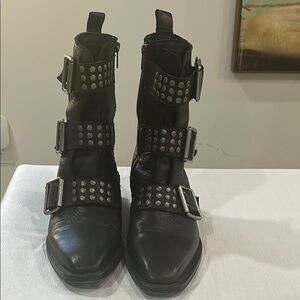 John Fluevog Black Studded Moto Boots